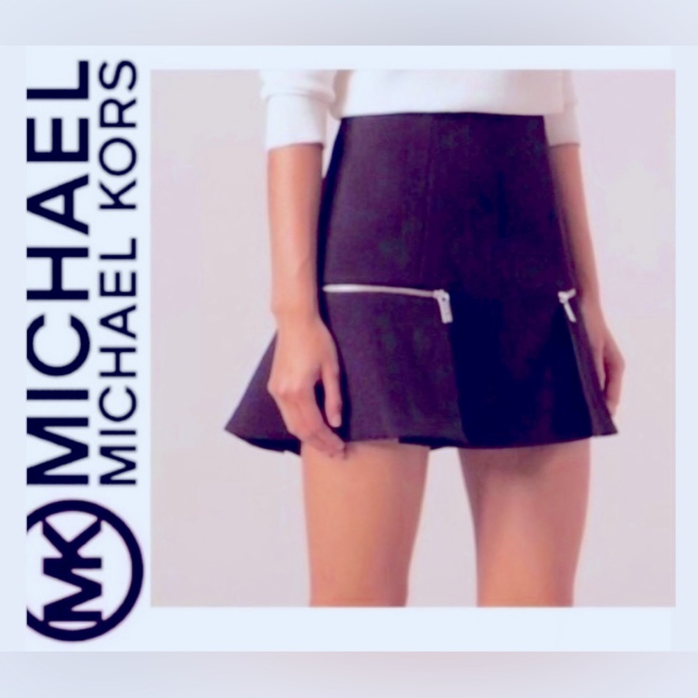 MICHAEL KORS Gold Zipper Flounce Ruffle Mini Skirt